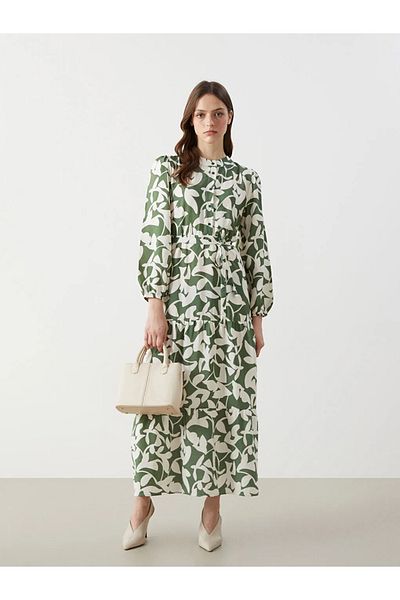 LC Waikiki Γυναικείο φόρεμα LCW Modest Green Judge με μοτίβο γιακά
