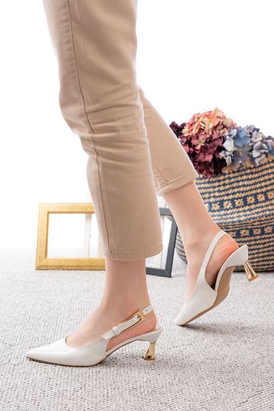 Egepass Life Gold Detailed Elegant Stylish Women's Sitiletto Heeled Shoes Suitable for Daily Wear