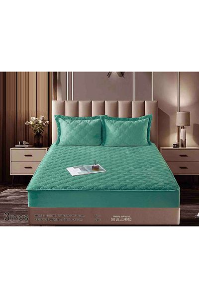CHIRASO Set Topper Pat CHIRASO, CATIFEA, ELASTIC 140x200+30cm și 2 Fețe de Pernă 50x70cm, verde