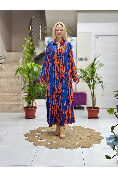 Punta Otantik Sln31124 Cotton Viscose Buttoned Long Selin Dress