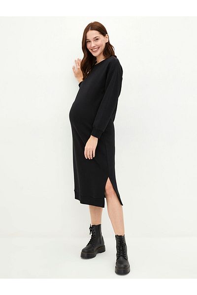 LC Waikiki Lcw Crew Neck Solid Long Sleeve Maternity Dress Fast Fashion