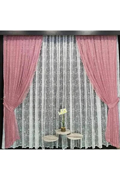 Ceylanlar perde Two Wings Background Curtain Dusty Rose Slub Lace
