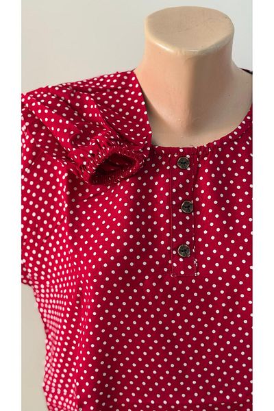 sevdalı Women's Plus Size Red Polka Dot Woven 100% Cotton Mother Combed Cotton Blouse