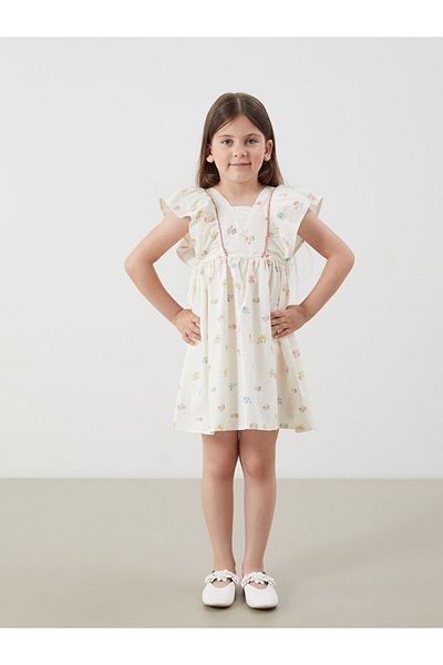 LC Waikiki Lcw Square Collar Linen Look Girl's Dress