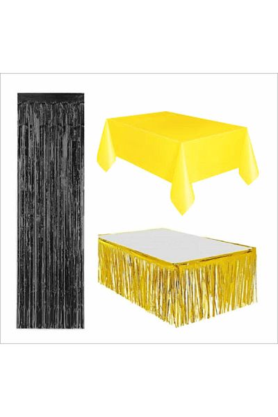 ZENVİVA 3 Pieces Yellow Table Cloth, Gold Table Skirt, Black Backgrounds