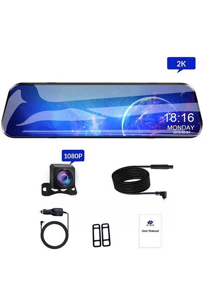 TECHSTAR E-ACE A38 Mirror Car Camera, Double, 12" Inch, 2K, IPS, Touch Screen, 1440P, Night Vision, PIP