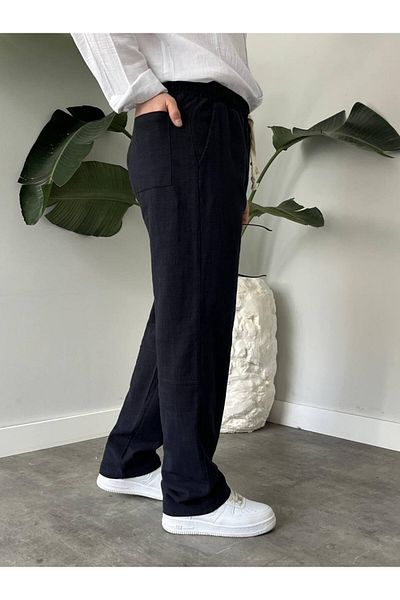 MODA Dark Blue Waist Drawn Baggy Pants
