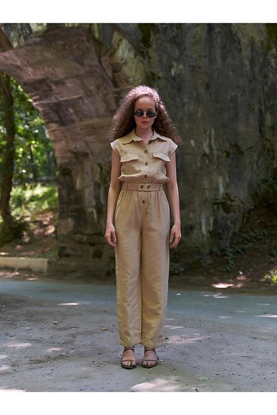 Coral Belted Jumpsuit Beige