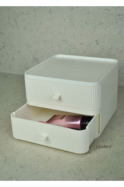 Qualitev 2 Pcs- Multipurpose Makeup Jewelry Organizer with Drawers Office Pen Holder School Organizer 20X20X14