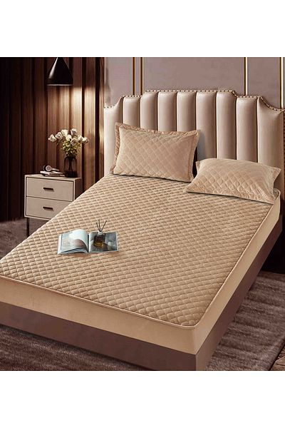 CHIRASO Set Topper Pat CHIRASO, CATIFEA, ELASTIC 160x200+30cm și 2 Fețe de Pernă 50x70cm, maro