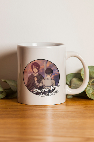 gavebutik Attack on Titan''Shinzou Wo Sasageyo'' Printed Gift Ceramic Mug Cup...