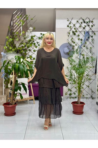 Punta Otantik Yg2060 Italian Silk Dress Coffee