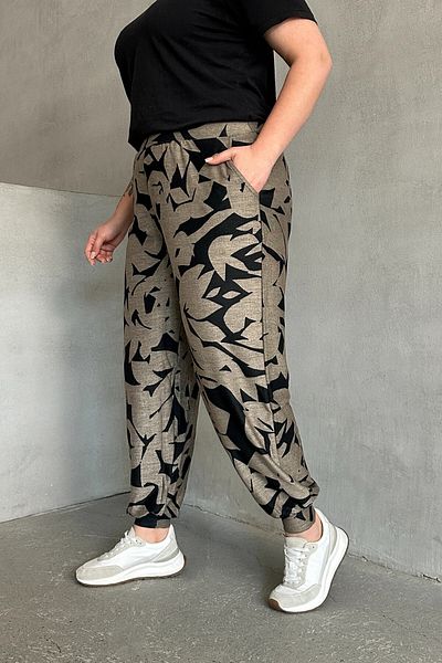 Stil Diva Large Size Elastic Leg Shiny Printed Pocket Trousers 302697