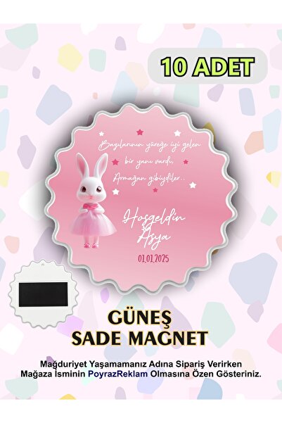 Welcome Baby - Sun Shaped Magnet - Newborn Gift - Mevlid - Named Date (10 PIECES)