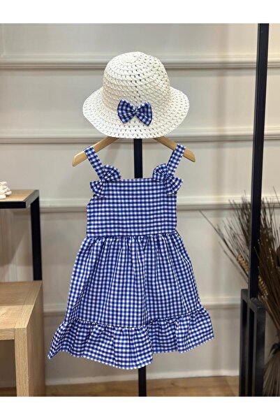 ArdenKids Saks Mavisi Pötikareli Şapkalı Takım