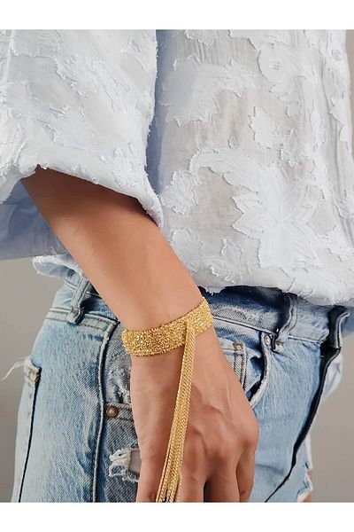 Eva Takı Store Cord Steel Chain Knitted 8 Rows Dangle Handmade Gold Color Bohemian Bracelet