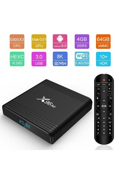 TECHSTAR Mini PC, TV Box X96 Air, 8K, Android 9.0, 4GB RAM, 64GB ROM, S905X3 Quad Core, Mali-G31, USB 3.0, HD