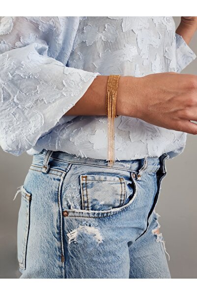 Eva Takı Store Kordon Çelik Zincir Örme 8 Sıralı Sallantılı El Yapımı Bakır Renk Bohem Bileklik