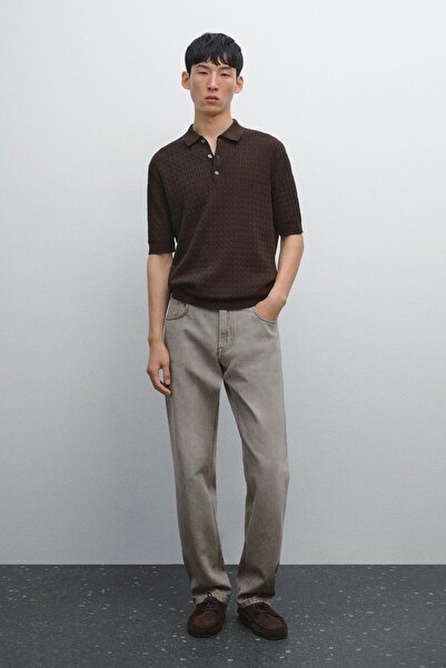 Massimo Dutti %100 pamuklu saç örgülü polo yaka kazak