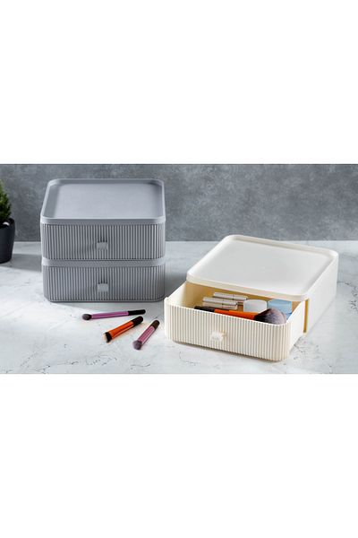 Qualitev 2 Pcs- Multipurpose Makeup Jewelry Organizer with Drawers Office Pen Holder School Organizer 20X20X14