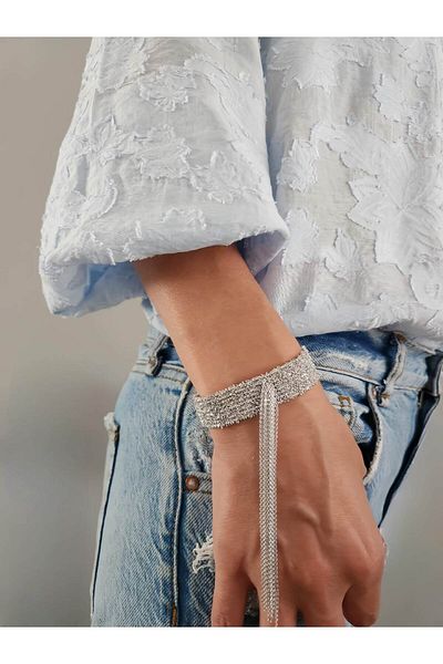 Eva Takı Store Cord Steel Chain Knitted 8 Rows Dangle Handmade Silver Color Bohemian Bracelet