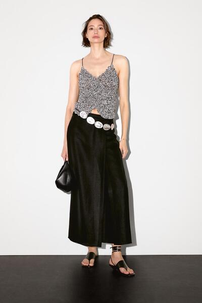 Massimo Dutti Uzun keten karışımlı şort etek