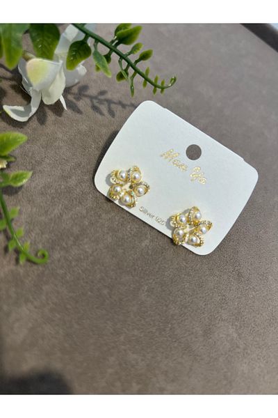 BEREN KILIÇ Gold Flower Motif Steel Earrings