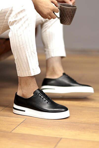 Shoetyle - Black Leather Lace-Up Men's Casual Shoes 610-1005