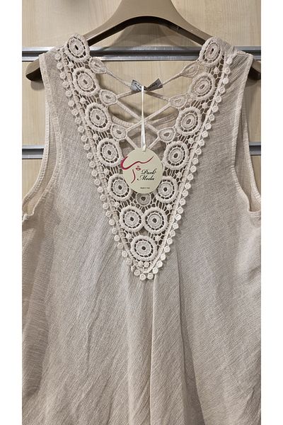 Park Moda Ιταλική βαμβακερή μπλούζα με δαντέλα στην πλάτη μηδενικό μανίκι