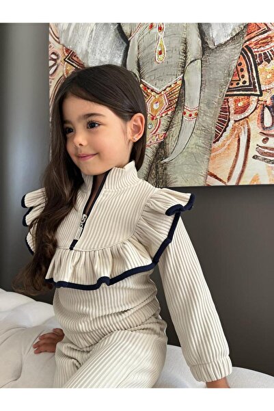 ArdenKids 3-10 Yaş Bej Fitilli Fermuar Detaylı Alt Üst Takım
