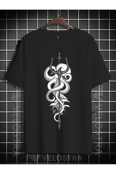Velostra Unisex Posejdonovo koplje Štampano Oversize kroj T-shirt