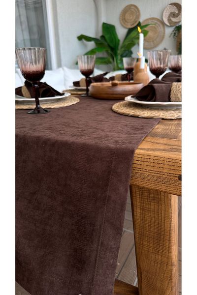 Decamor home Velvet Textured Worry-Free Stain-Proof Brown Runner 1 Piece