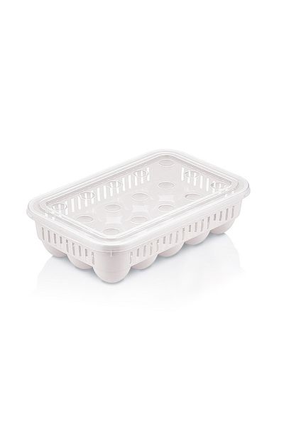 flores Plastic food box, for eggs, leakproof, stackable, white, 15 compartments