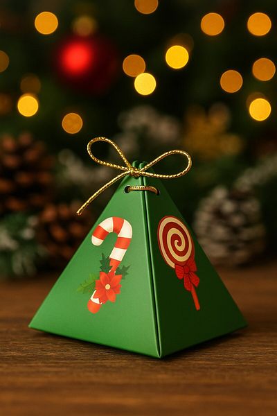 Emtory Home Sugar Cane Green 10-Piece Pyramid Box - Gift Box - Tree Ornament - New Year's Box - New Year's Gift