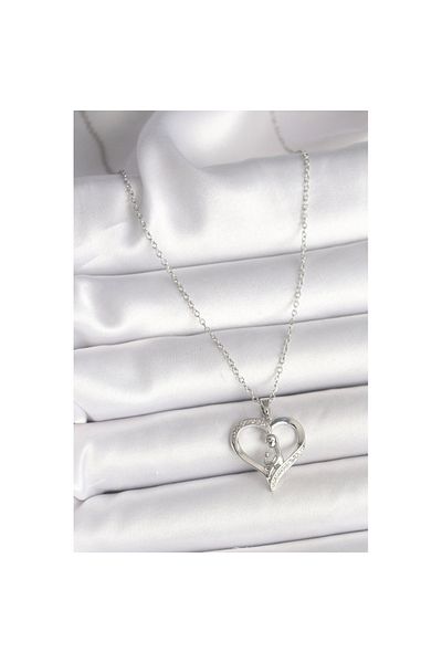 Skygo 316L Steel Silver Color Chain Zircon Stone Detailed Heart Model Women's Necklace - Tj-Bko9854