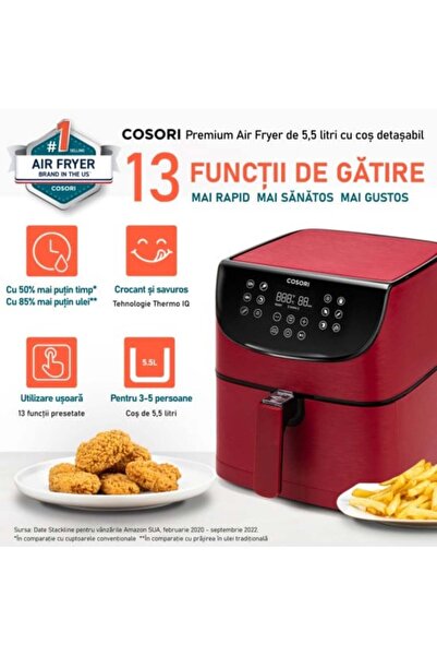 COSORI Φριτέζα θερμού αέρα, χωρίς λάδι, Φριτέζα αέρα, χωρητικότητας 5,5 λίτρων, 1700W, κόκκινο