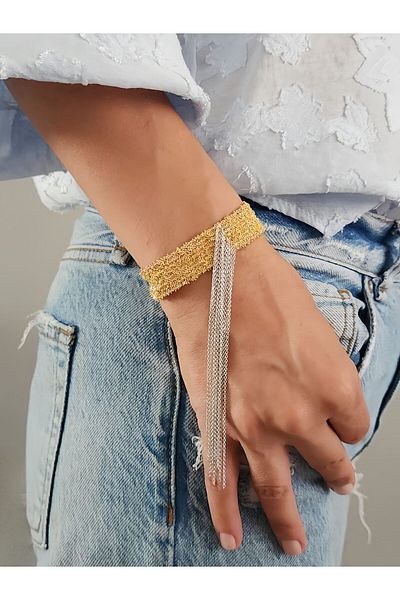 Eva Takı Store Cord Steel Chain Knitted 8 Rows Dangle Handmade Gold Silver Color Bohemian Bracelet