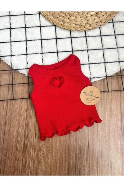 ArdenKids 2-7 Yaş Kırmızı Kalpli Crop Top