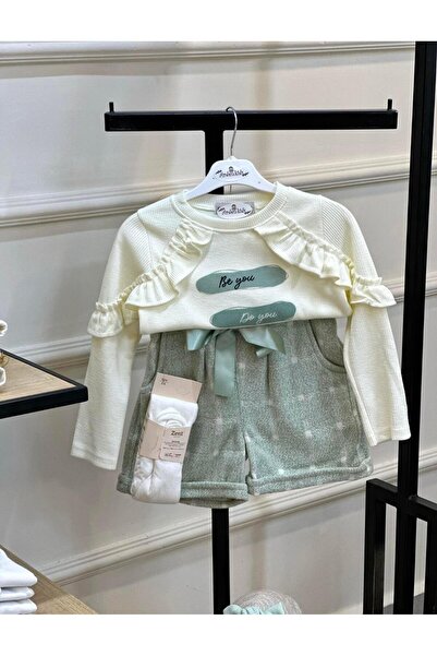 ArdenKids 4-8 Yaş Nil Yeşili Şortlu Be You Takım (Külotlu Çorap Hediyeli)