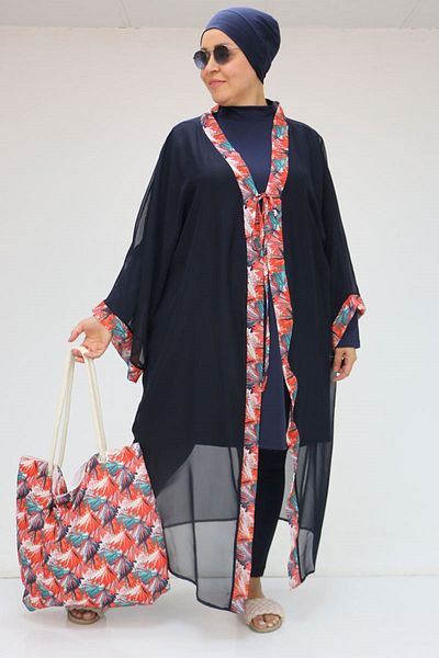 Eslina 1735 plus size garni detailed pareo - navy blue