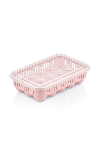 flores Plastic food box, for eggs, leakproof, stackable, pink, 15 compartments