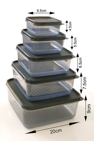 Bundera 5-Piece Square Transparent Storage Container Set Pulses Food Container Anthracite