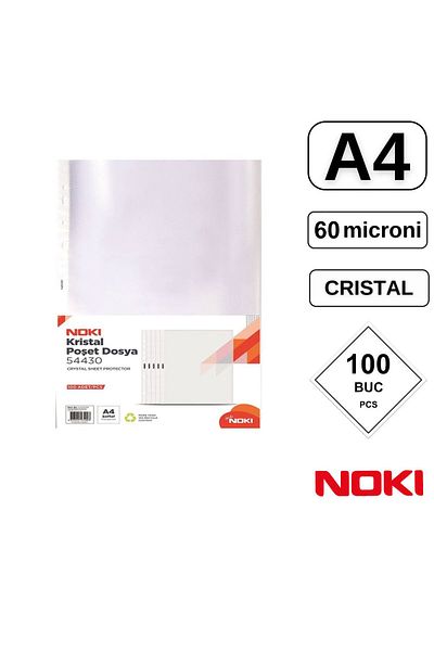 Noki Set of 100 A4 protective films with top opening, 60 microns, Noki, crystal surface
