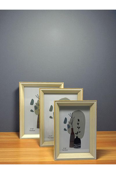 CİHO 3 Size (10×15/13×18/15×20 cm) Glass Wooden Decorative Contrast White Photo/Memory Frame