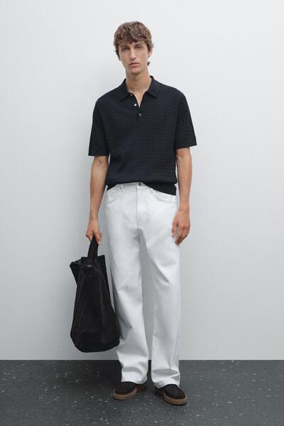 Massimo Dutti %100 pamuklu saç örgülü polo yaka kazak