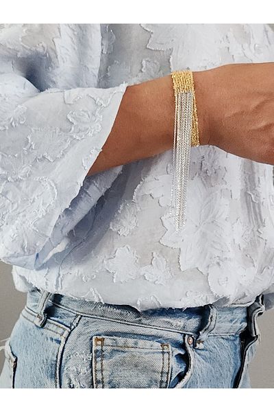 Eva Takı Store Cord Steel Chain Knitted 8 Rows Dangle Handmade Gold Silver Color Bohemian Bracelet