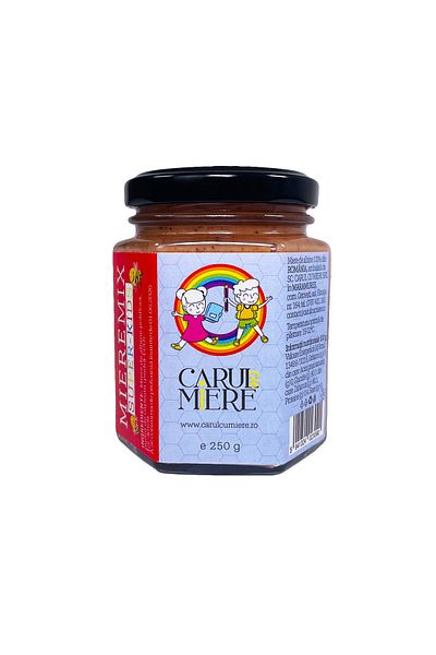 CARUL CU MIERE Super Kids for immunity, Bee honey with propolis, strawberries and sea buckthorn 250g, MiereMix