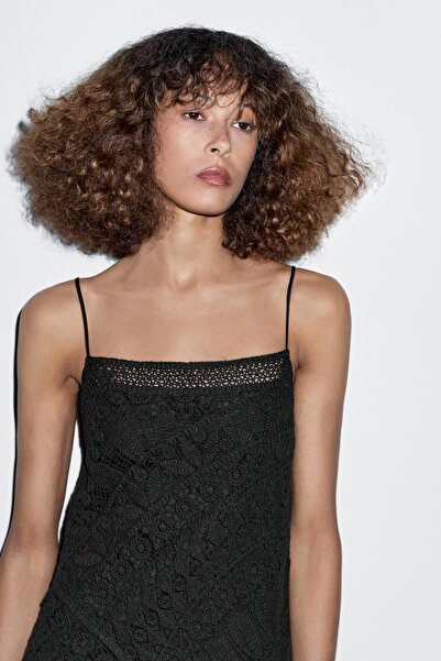 Massimo Dutti %100 pamuklu kroşe midi elbise