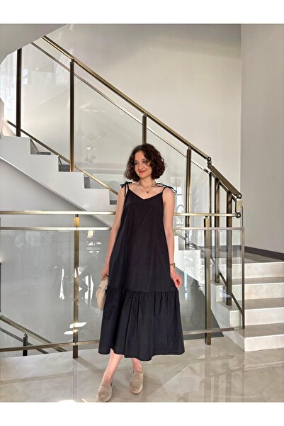 Sude Kızanlıklı Maisson Bağlamalı İp Askılı Midi Elbise