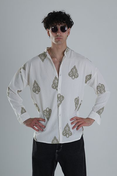 COCOPELLI Πράσινο κέντημα Λεπτομερές πουκάμισο Oversize